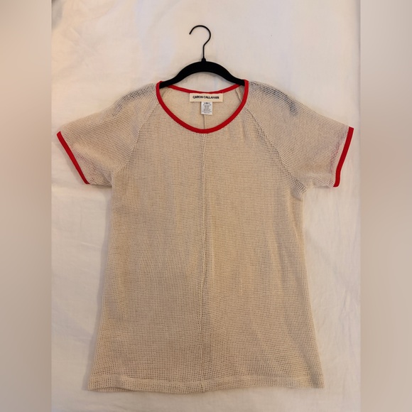 Caron Callahan Saddie Cream Mesh Top with Red Accents Size Small - Picture 2 of 7
